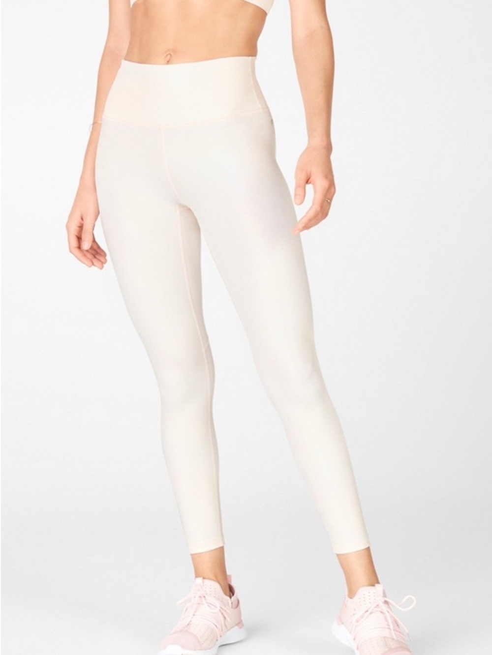 Fabletics’ PureLuxe High-Waisted Iridescent 7/8 Leggings in Pearlescent Ivory